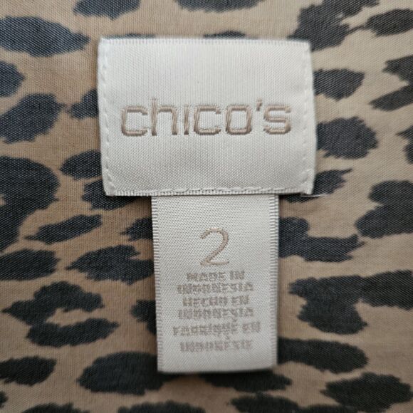 CHICO'S 2 Women 12 14 Shirt Button Up Cheetah Animal Print Long Sleeve Bust 44" - Picture 3 of 7